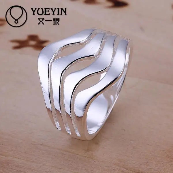 Versilberte Ringe für Frauen, Hochzeit, Party, Modeschmuck, klassischer Jahrestag, Wasserwellenform, Unisex-Paarring für Liebhaber