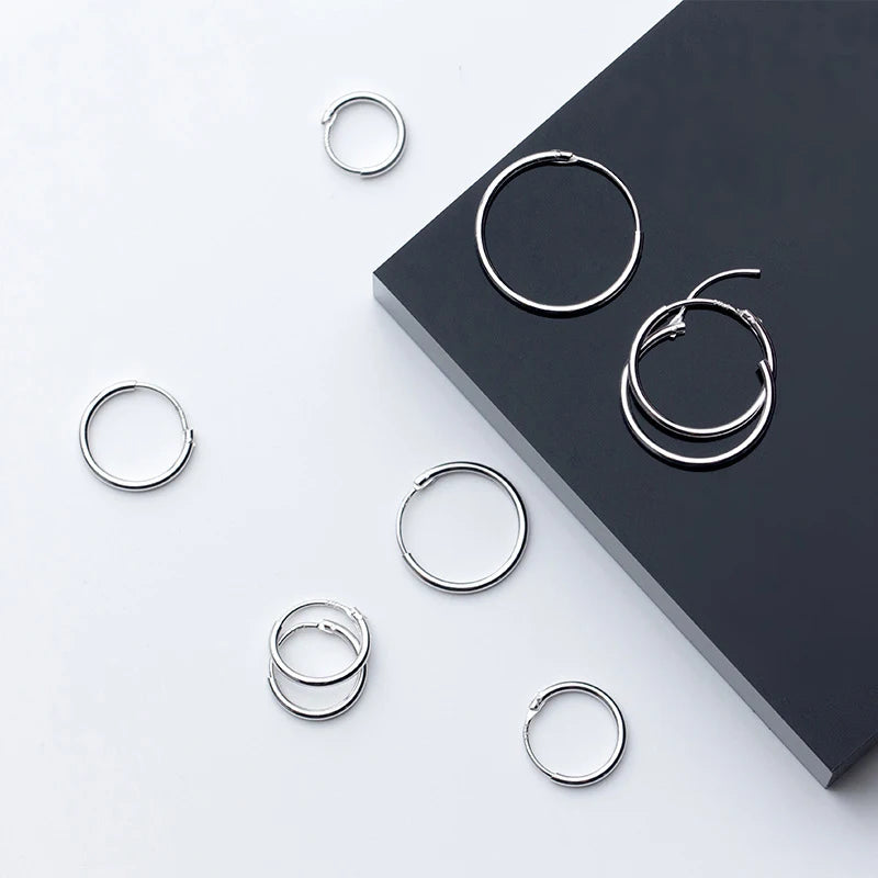 MloveAcc Damen-Creolen-Ohrring aus 925er-Sterlingsilber, runder Kreis, Schleife, Geschenke, einfacher silberner Creolen-Ohrring, Brincos de Prata