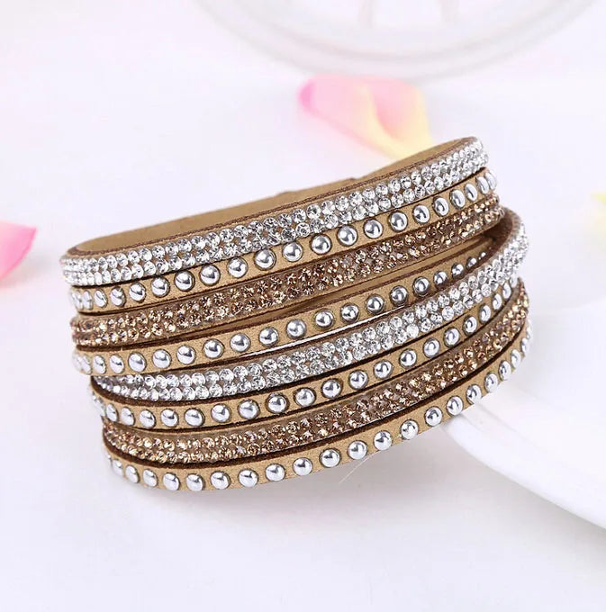 Punk-Lederarmband, neue Mode, Strass-Armband, Punk-Stil, mehrschichtige Armbänder und Armreifen, Nieten-Armband für Frauen 8087