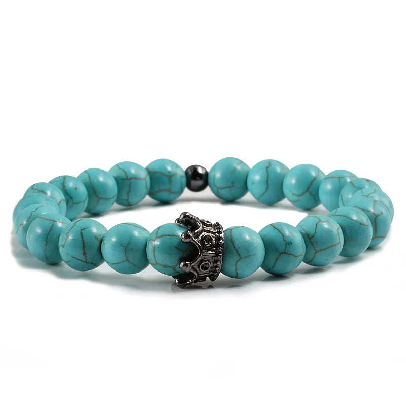 Charme Naturstein Schmuck Perlen Armbänder Paar Schwarze Krone Armband Männer mit Kupfer Perlen Armreif Frauen pulsera dorada
