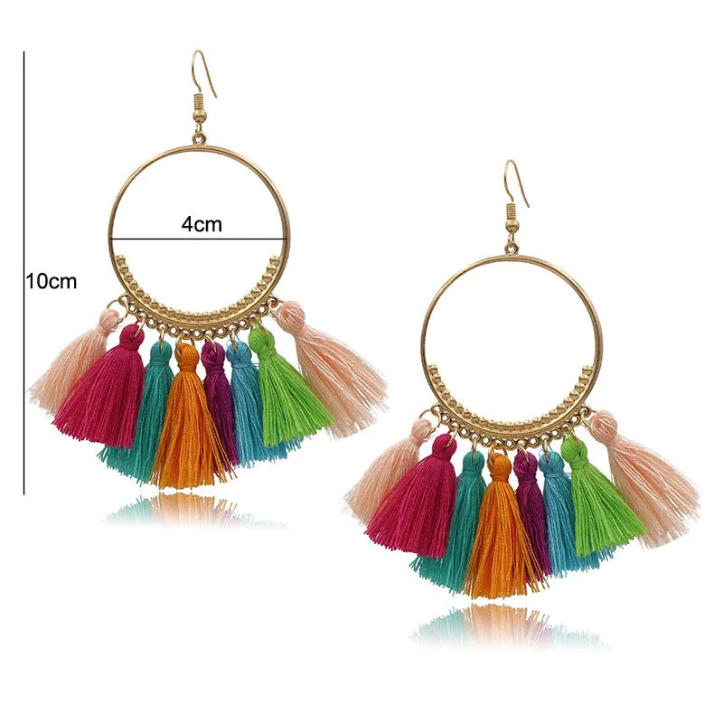 LOVBEAFAS Böhmischen Lange Schwarz Quaste Ohrringe Für Frauen Vintage Gold Farbe Runde Ohrringe Baumwolle Seil Fringe Schmuck Geschenk