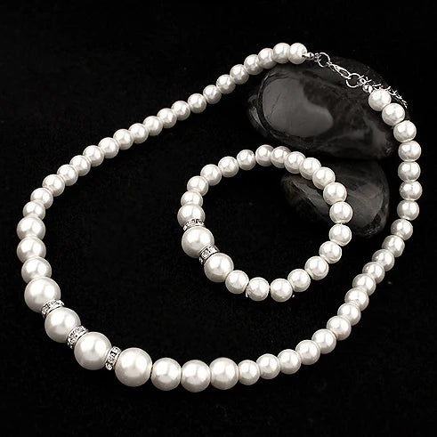 Neueste Frauen Hochzeit Schmuck Set Einfache Elegante Luxus Kristall Simulierte Perle Halskette Ohrringe Schmuck Sets 3T040
