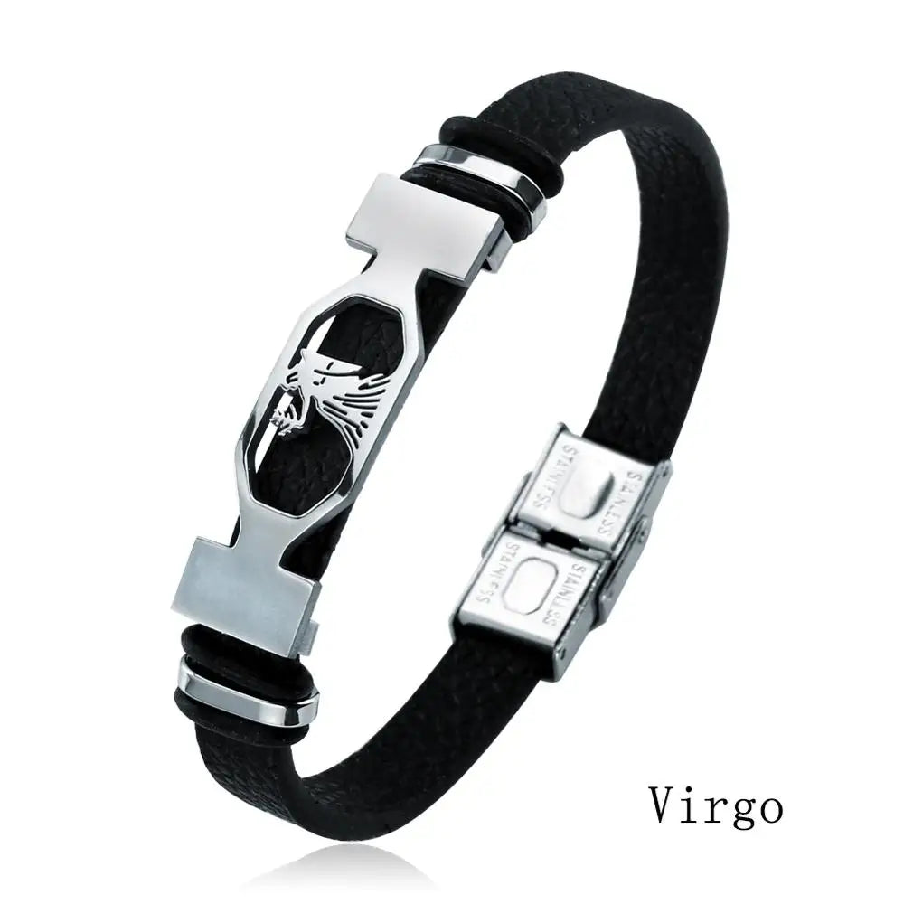 12-Sternbild-Edelstahlarmband für Herren und Damen, Sternzeichen-Armband, schwarz