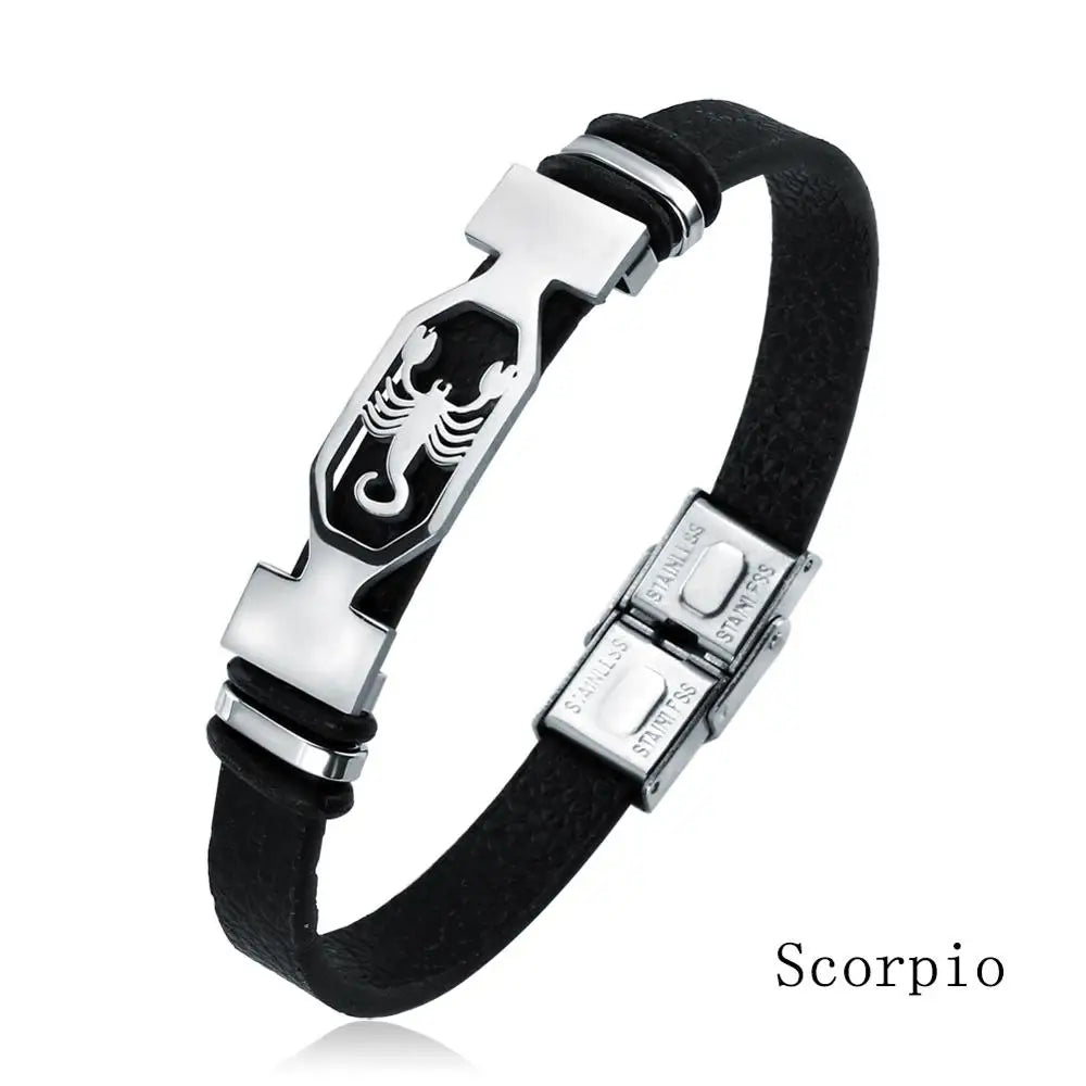12-Sternbild-Edelstahlarmband für Herren und Damen, Sternzeichen-Armband, schwarz