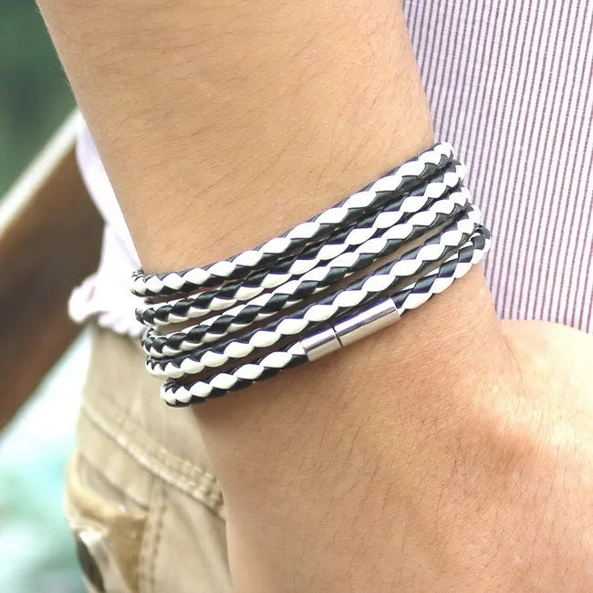 XQNI Marke schwarz Retro Wrap langes Lederarmband Männer Armreifen Mode sproty Kettenverbindung männliches Bettelarmband mit 5 Runden