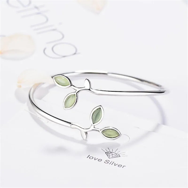 Neue schöne Spross exquisite koreanische Stil Mode Sterling Silber Schmuck Armbänder literarische Blätter Kristall Armreifen sl028