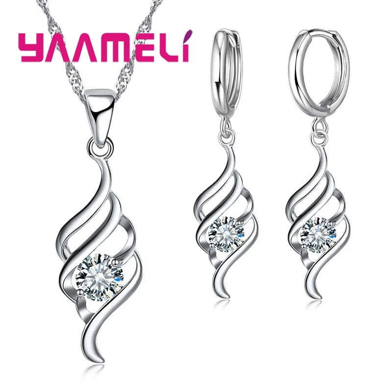 Schmucksets für Frauen, Charms, 925er-Sterlingsilber, Farbe, Anhänger, Halskette, Creolen, modisch, klassisch, Halsbänder, Hochzeitsgeschenk