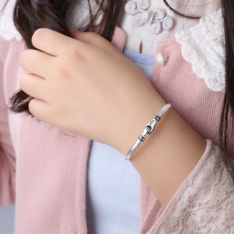 Neue Retro weibliche 925 Sterling Silber Schmuck Armbänder öffnen Handshake kreative Freundschaft Armreifen sl004