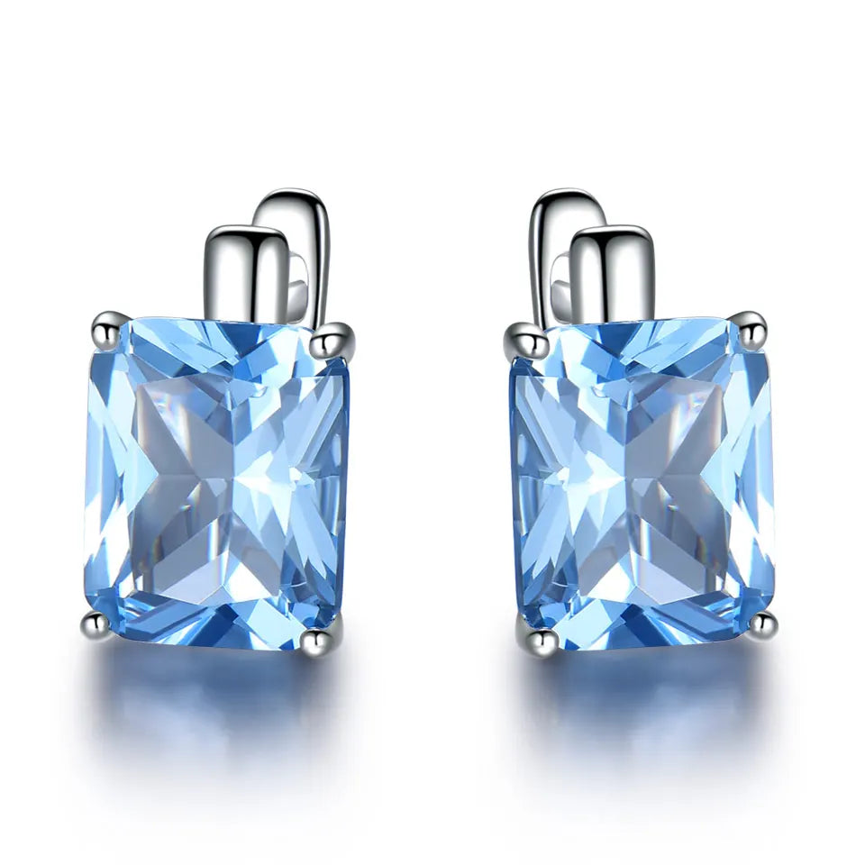 UMCHO Luxus Nano Sky Blue Topas Edelstein Schmuck Solide 925 Sterling Silber Clip Auf Ohrringe Für Frauen Geburtstag Geschenk Mode