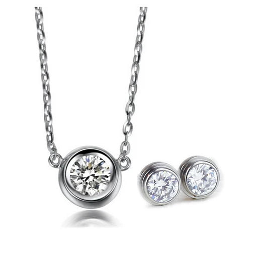 Frauen Rose Gold Farbe Edelstahl Zirkon Kristall Schmuck Sets Halskette + Ohrringe