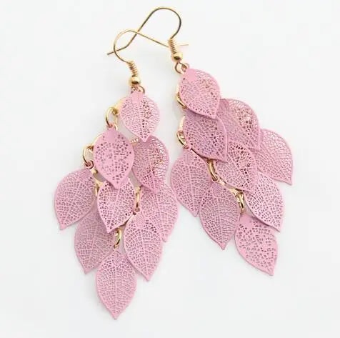 Kupfer Filigrane Blätter Ohrring Rosa Weiße Blatt Quaste Dorp Ohrringe Lange Baumeln Ohrring für Mädchen und Frauen