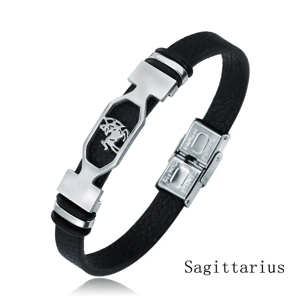 12-Sternbild-Edelstahlarmband für Herren und Damen, Sternzeichen-Armband, schwarz