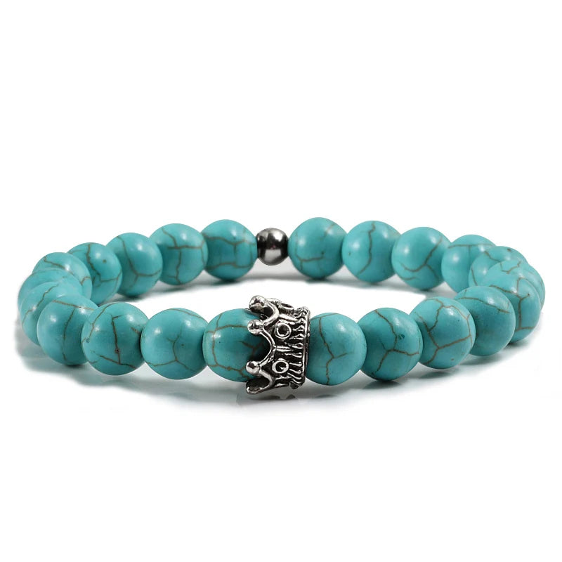 Charme Naturstein Schmuck Perlen Armbänder Paar Schwarze Krone Armband Männer mit Kupfer Perlen Armreif Frauen pulsera dorada
