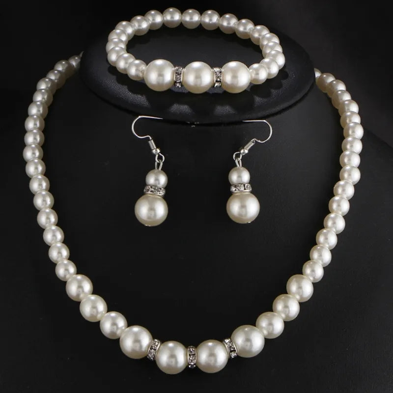 N308 Hochzeit Engagement Frauen Simulierte Perlen Schmuck Set Halskette/Ohrringe/Armbänder Mode Schmuck Für Dame Party Geschenk