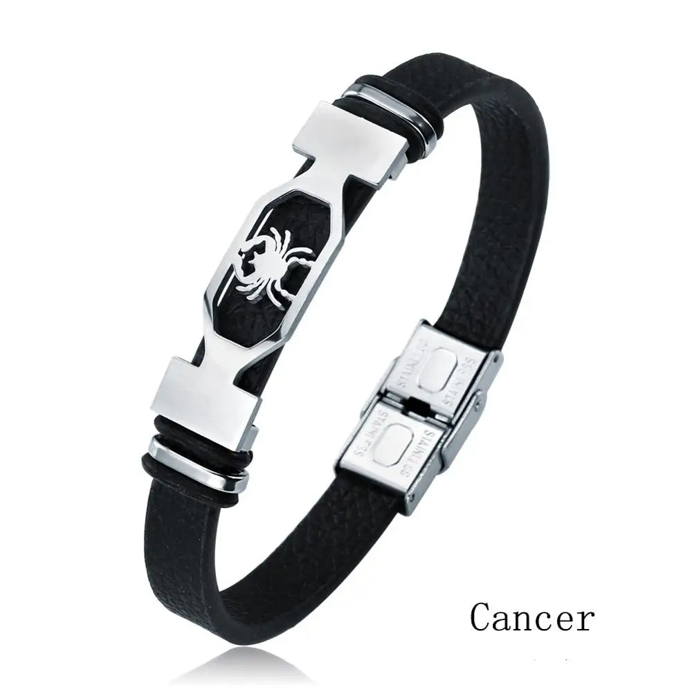 12-Sternbild-Edelstahlarmband für Herren und Damen, Sternzeichen-Armband, schwarz