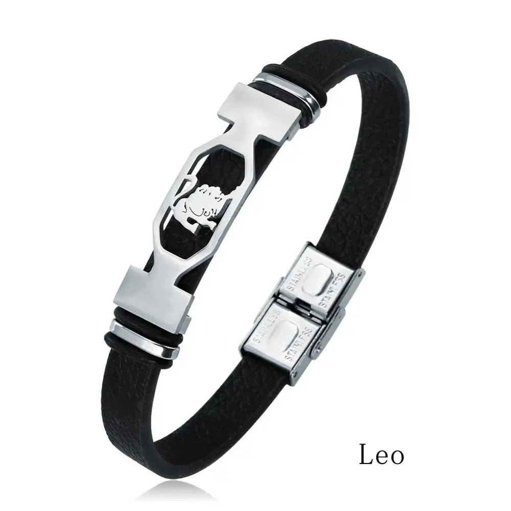 12-Sternbild-Edelstahlarmband für Herren und Damen, Sternzeichen-Armband, schwarz