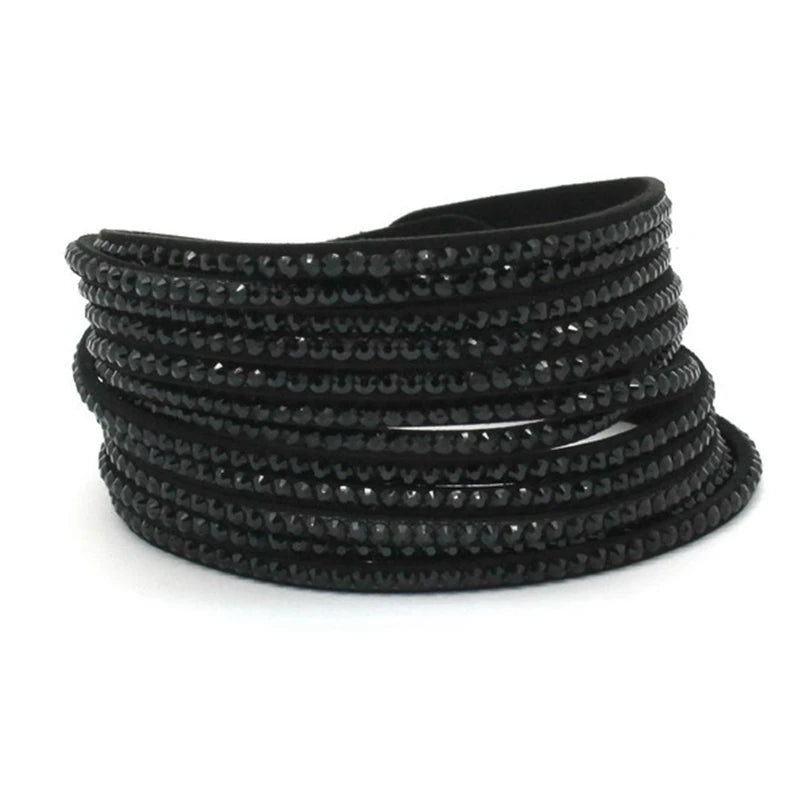 XQNI Marke Schmuck Schwarz Kristall Leder Armbänder Frauen Armreifen Trendy Mosaik Marke Strass Klassische Mädchen Charme Armbänder.