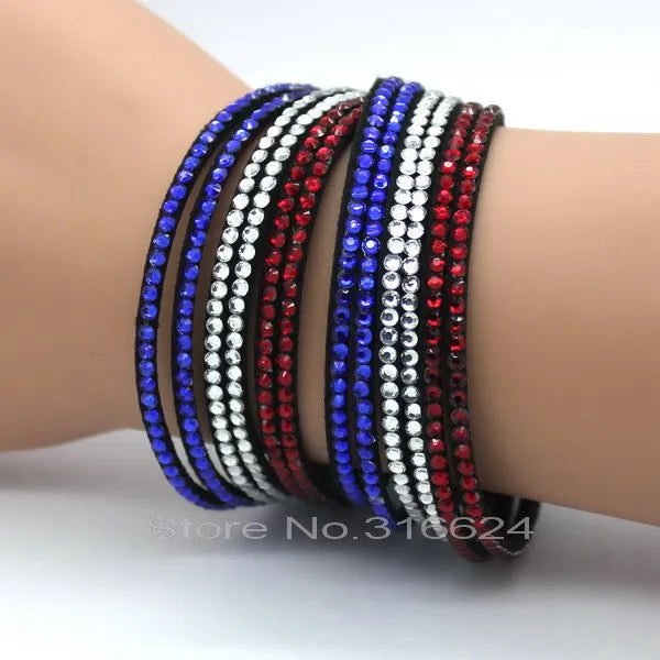 XQNI Marke Schmuck Schwarz Kristall Leder Armbänder Frauen Armreifen Trendy Mosaik Marke Strass Klassische Mädchen Charme Armbänder.
