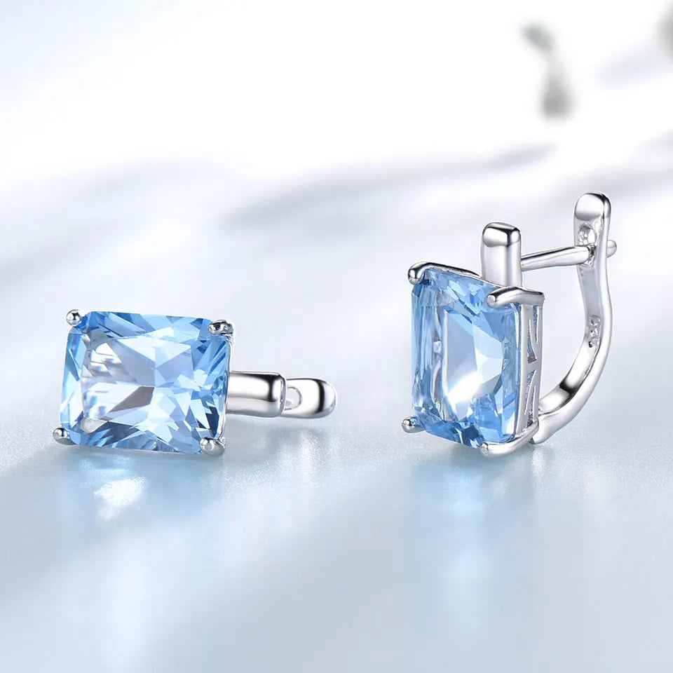 UMCHO Luxus Nano Sky Blue Topas Edelstein Schmuck Solide 925 Sterling Silber Clip Auf Ohrringe Für Frauen Geburtstag Geschenk Mode