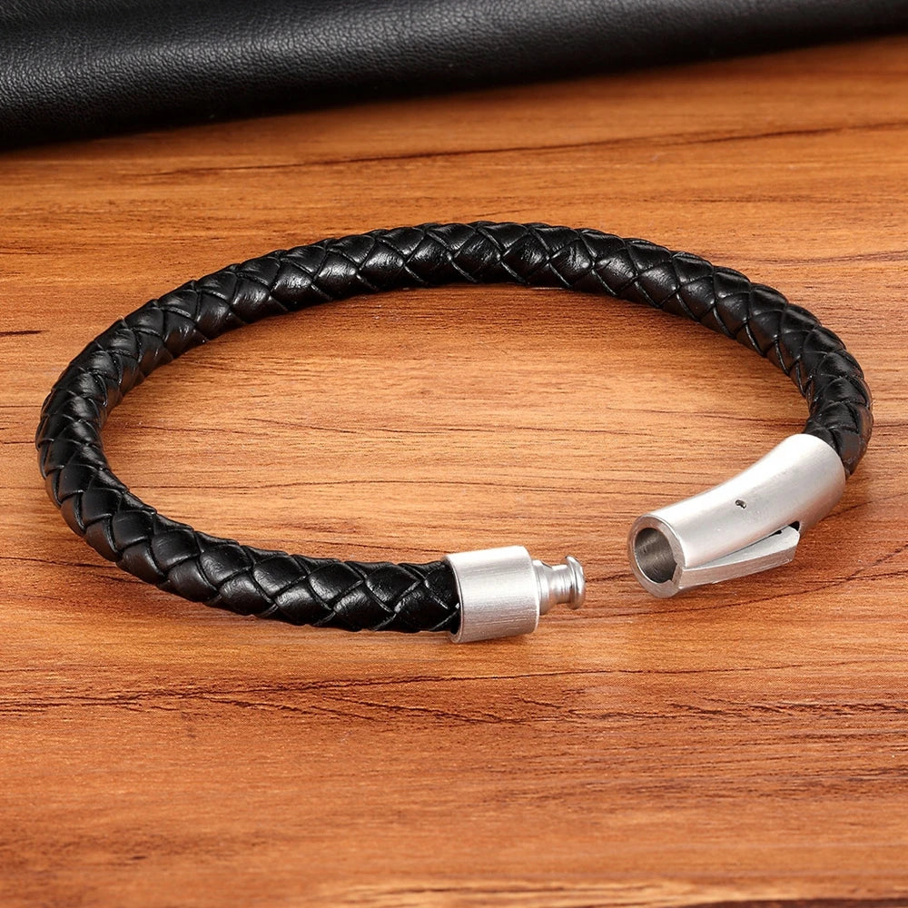 XQNI Neue Klassische Stil Männer Leder Armband Einfache Schwarz Edelstahl Knopf Neutral Zubehör Hand-gewebt Schmuck Geschenke
