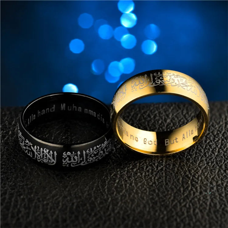 Heißer Muslim Allah Shahada Schwarz/Gold Ringe Für Frauen Männer Schmuck Islam Arabisch Gott Messager Muhammad Gott Koran Nahen östlichen Ring