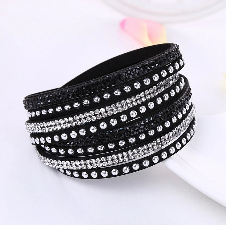 Punk-Lederarmband, neue Mode, Strass-Armband, Punk-Stil, mehrschichtige Armbänder und Armreifen, Nieten-Armband für Frauen 8087