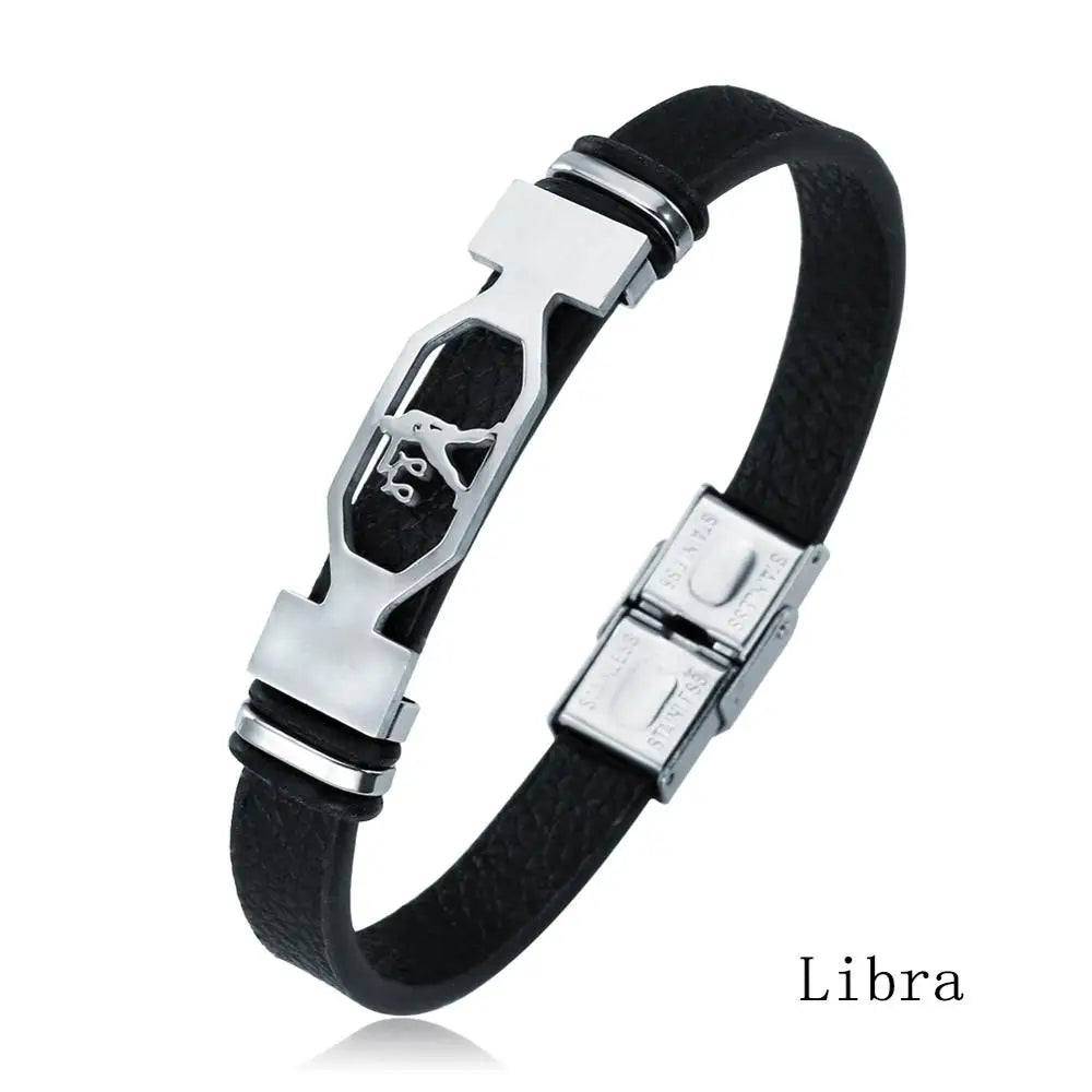 12-Sternbild-Edelstahlarmband für Herren und Damen, Sternzeichen-Armband, schwarz