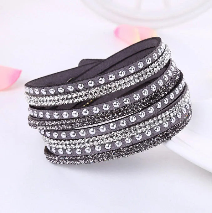 Punk-Lederarmband, neue Mode, Strass-Armband, Punk-Stil, mehrschichtige Armbänder und Armreifen, Nieten-Armband für Frauen 8087