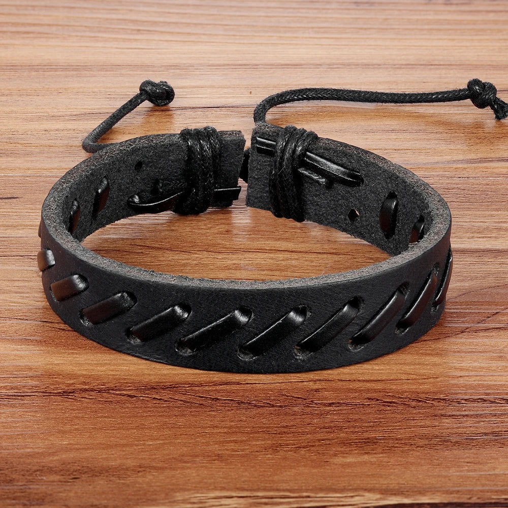 TYO Böhmen Spitze-up Stil Geometrische Twining Seil Kette PU Leder Armband Für Männer Schwarz & Braun Farbe Kette Zubehör schmuck