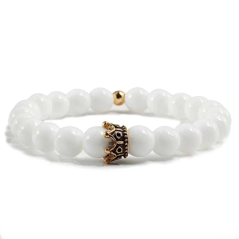 Charme Naturstein Schmuck Perlen Armbänder Paar Schwarze Krone Armband Männer mit Kupfer Perlen Armreif Frauen pulsera dorada