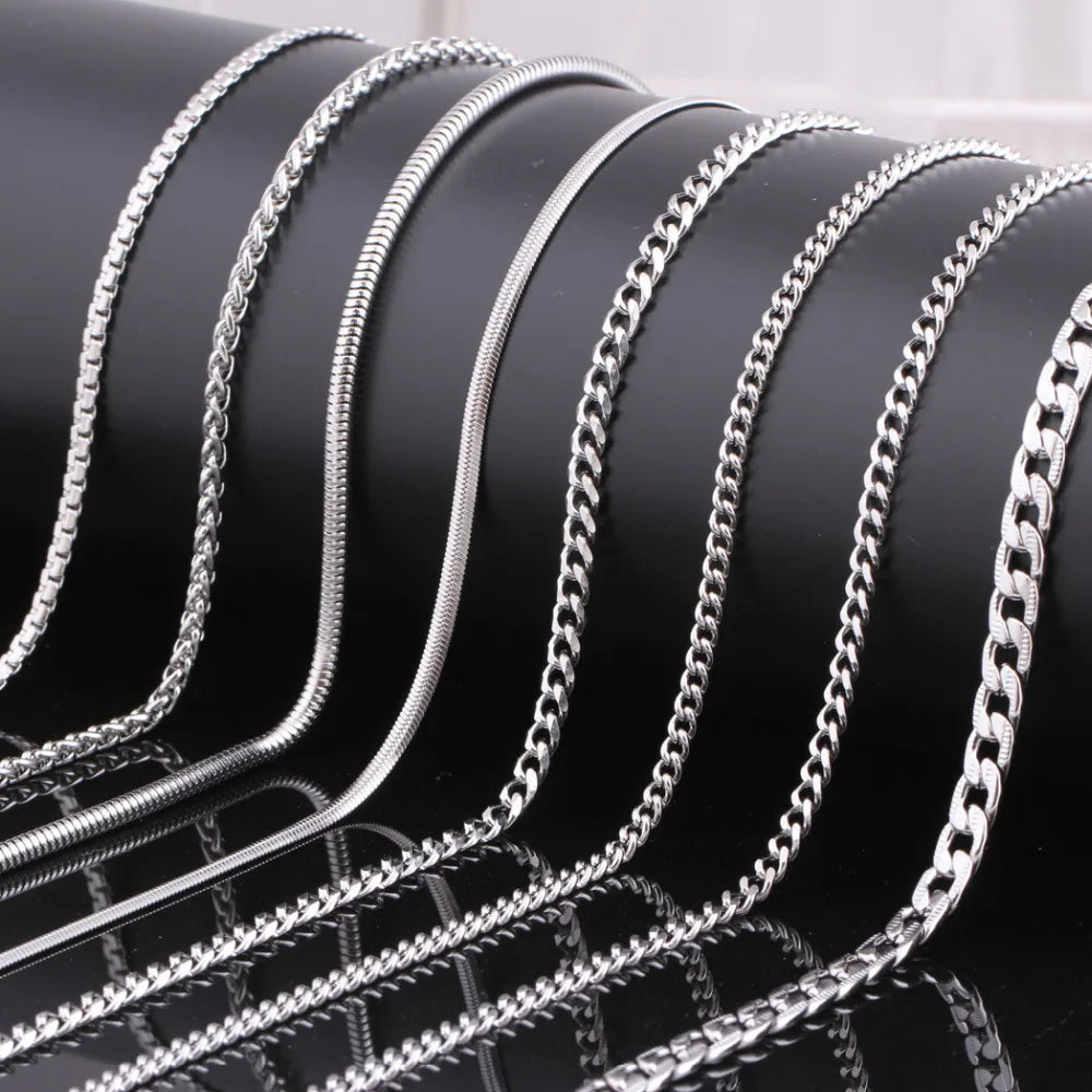 Männer Kette Halskette 60cm Lange Halskette 3mm Breite Halskette für Männer SilverTitanium Stahl Link Kette Halsketten Männer