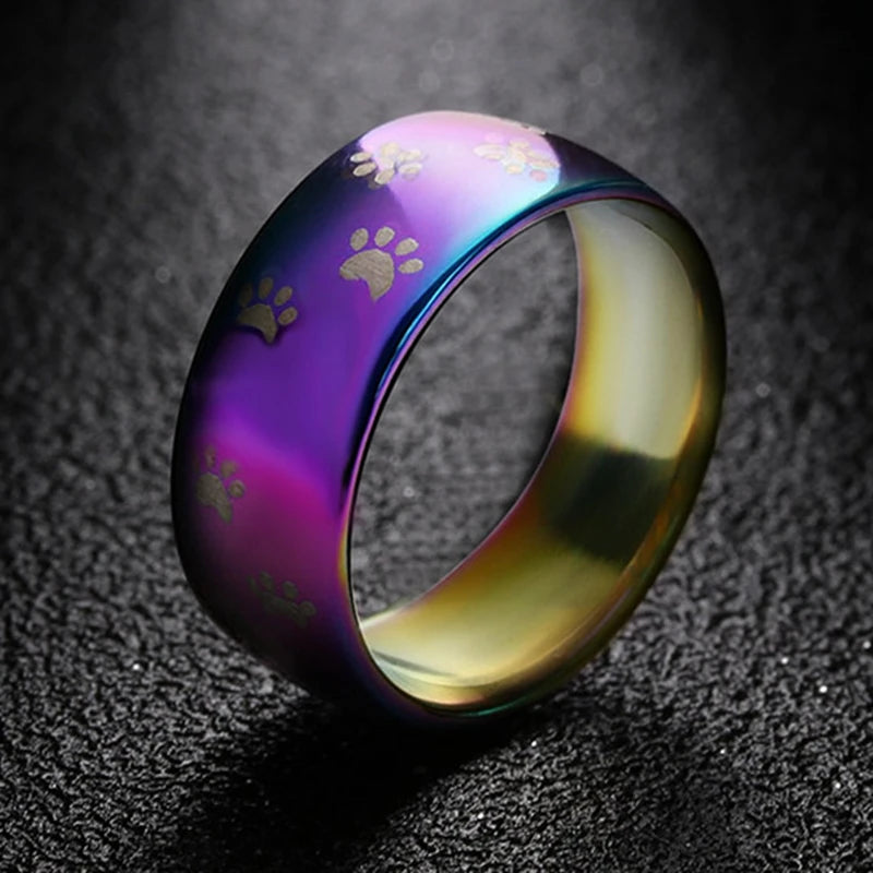 Mode Niedlichen Hund Katze Pfote Ringe Schmuck Edelstahl Ehering Regenbogen Paar Ring für Frauen Breite 8mm