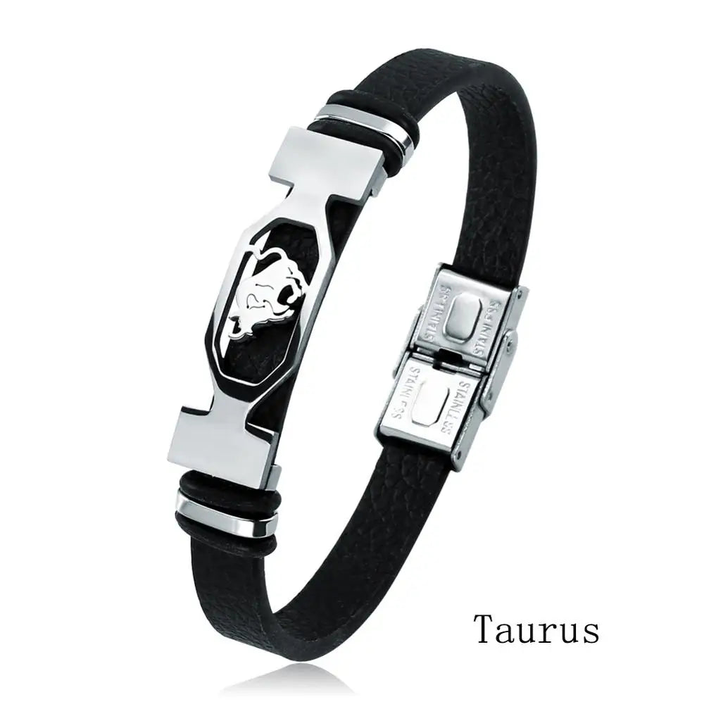 12-Sternbild-Edelstahlarmband für Herren und Damen, Sternzeichen-Armband, schwarz