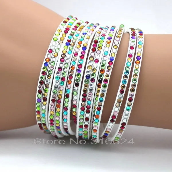 XQNI Marke Schmuck Schwarz Kristall Leder Armbänder Frauen Armreifen Trendy Mosaik Marke Strass Klassische Mädchen Charme Armbänder.