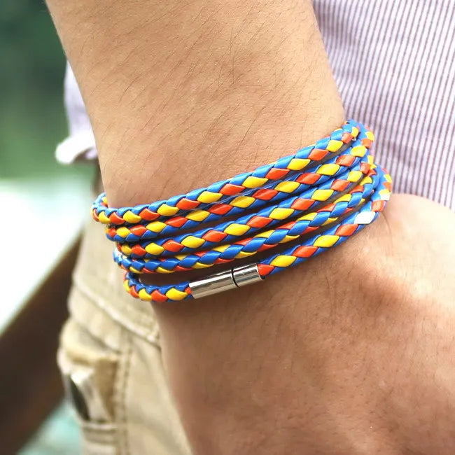 XQNI Marke schwarz Retro Wrap langes Lederarmband Männer Armreifen Mode sproty Kettenverbindung männliches Bettelarmband mit 5 Runden