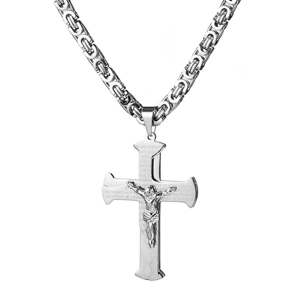 Jesus Kreuzigung Kreuz Anhänger Halskette für Männer Frauen Gold Silber Schwarz Farbe Edelstahl Byzanine Kette
