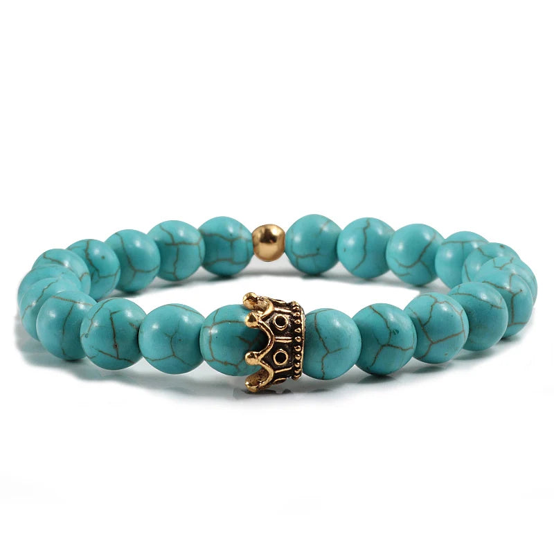 Charme Naturstein Schmuck Perlen Armbänder Paar Schwarze Krone Armband Männer mit Kupfer Perlen Armreif Frauen pulsera dorada