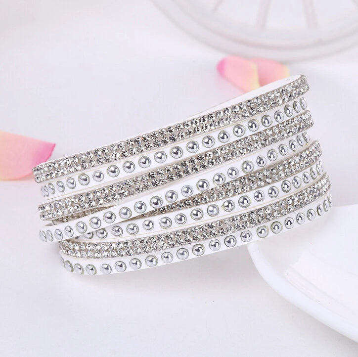 Punk-Lederarmband, neue Mode, Strass-Armband, Punk-Stil, mehrschichtige Armbänder und Armreifen, Nieten-Armband für Frauen 8087