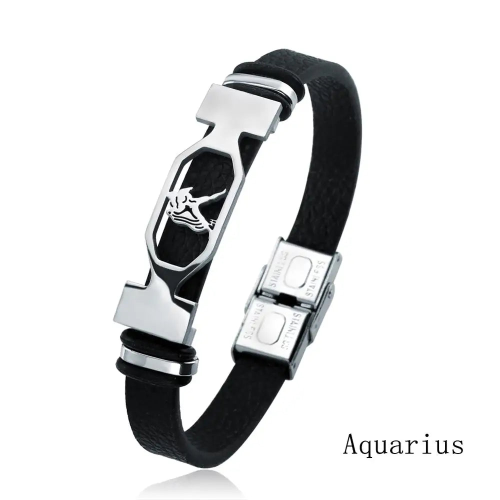 12-Sternbild-Edelstahlarmband für Herren und Damen, Sternzeichen-Armband, schwarz