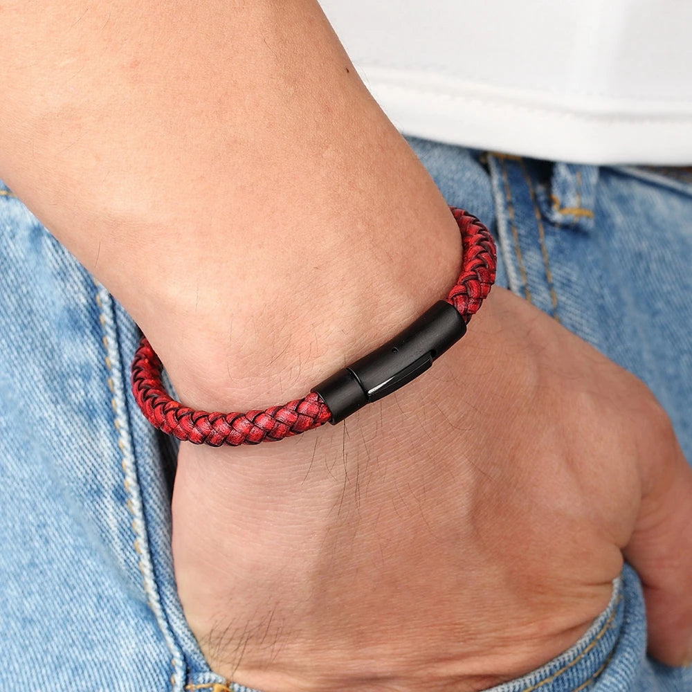 XQNI Neue Klassische Stil Männer Leder Armband Einfache Schwarz Edelstahl Knopf Neutral Zubehör Hand-gewebt Schmuck Geschenke