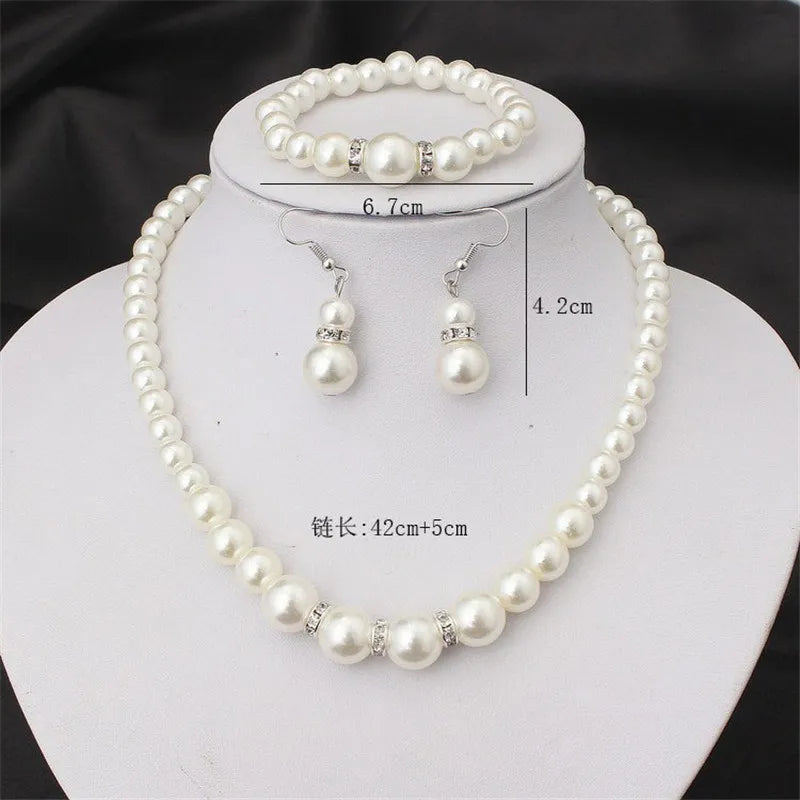 N308 Hochzeit Engagement Frauen Simulierte Perlen Schmuck Set Halskette/Ohrringe/Armbänder Mode Schmuck Für Dame Party Geschenk