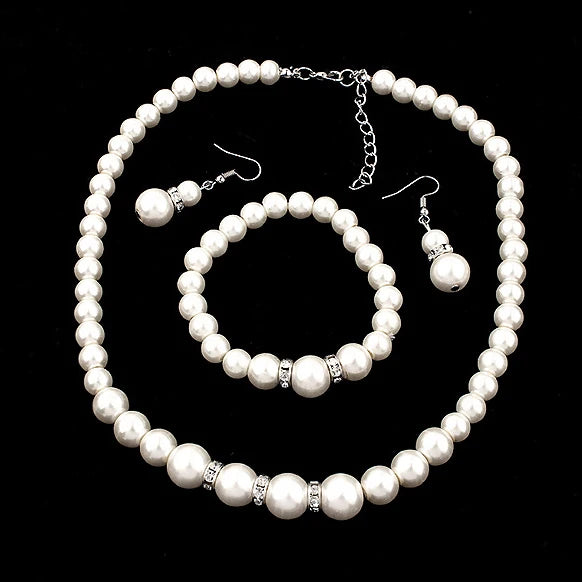Neueste Frauen Hochzeit Schmuck Set Einfache Elegante Luxus Kristall Simulierte Perle Halskette Ohrringe Schmuck Sets 3T040