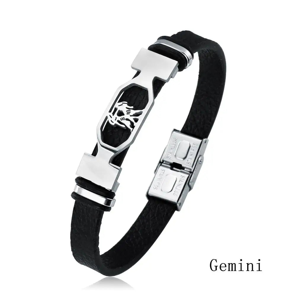 12-Sternbild-Edelstahlarmband für Herren und Damen, Sternzeichen-Armband, schwarz