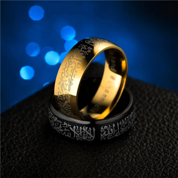 Heißer Muslim Allah Shahada Schwarz/Gold Ringe Für Frauen Männer Schmuck Islam Arabisch Gott Messager Muhammad Gott Koran Nahen östlichen Ring
