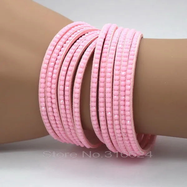 XQNI Marke Schmuck Schwarz Kristall Leder Armbänder Frauen Armreifen Trendy Mosaik Marke Strass Klassische Mädchen Charme Armbänder.