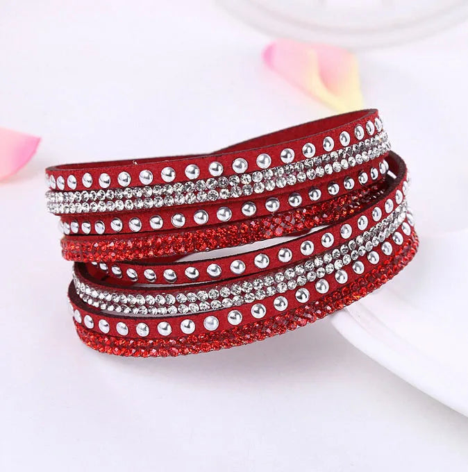 Punk-Lederarmband, neue Mode, Strass-Armband, Punk-Stil, mehrschichtige Armbänder und Armreifen, Nieten-Armband für Frauen 8087