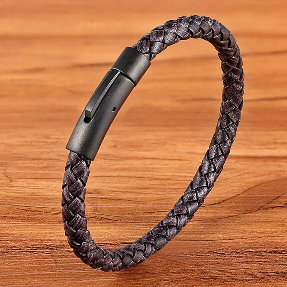 XQNI Neue Klassische Stil Männer Leder Armband Einfache Schwarz Edelstahl Knopf Neutral Zubehör Hand-gewebt Schmuck Geschenke