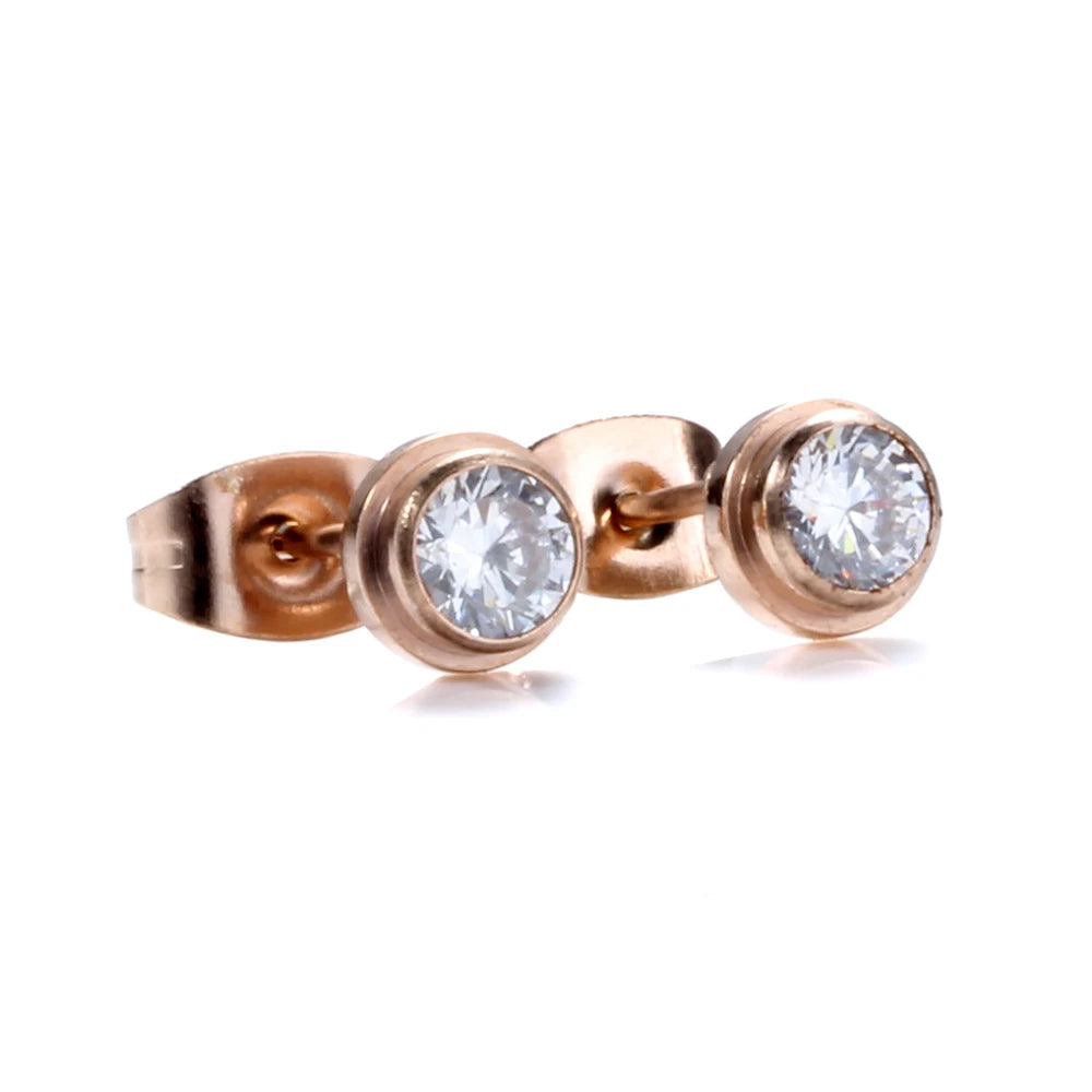 Frauen Rose Gold Farbe Edelstahl Zirkon Kristall Schmuck Sets Halskette + Ohrringe