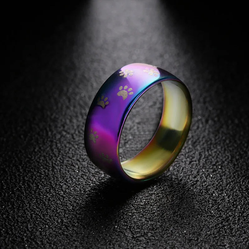 Mode Niedlichen Hund Katze Pfote Ringe Schmuck Edelstahl Ehering Regenbogen Paar Ring für Frauen Breite 8mm