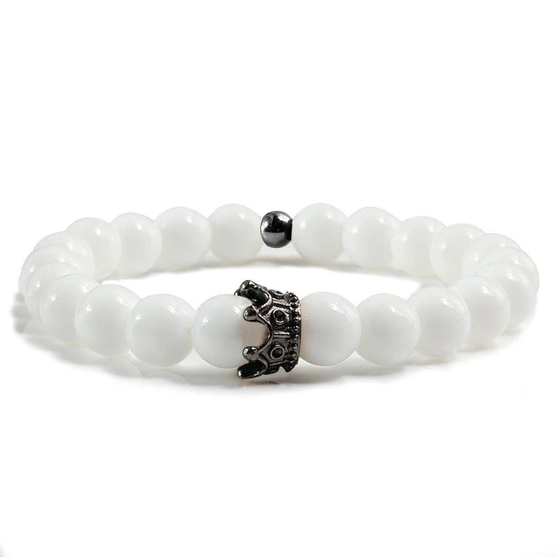 Charme Naturstein Schmuck Perlen Armbänder Paar Schwarze Krone Armband Männer mit Kupfer Perlen Armreif Frauen pulsera dorada